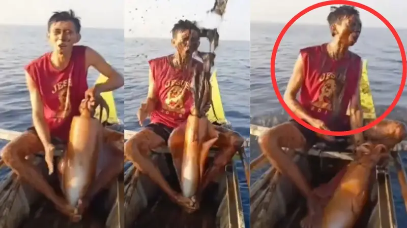 ¡Venganza Cefalópoda! Calamar Gigante Baña en Tinta a Pescador Filipino que Presumía su Captura